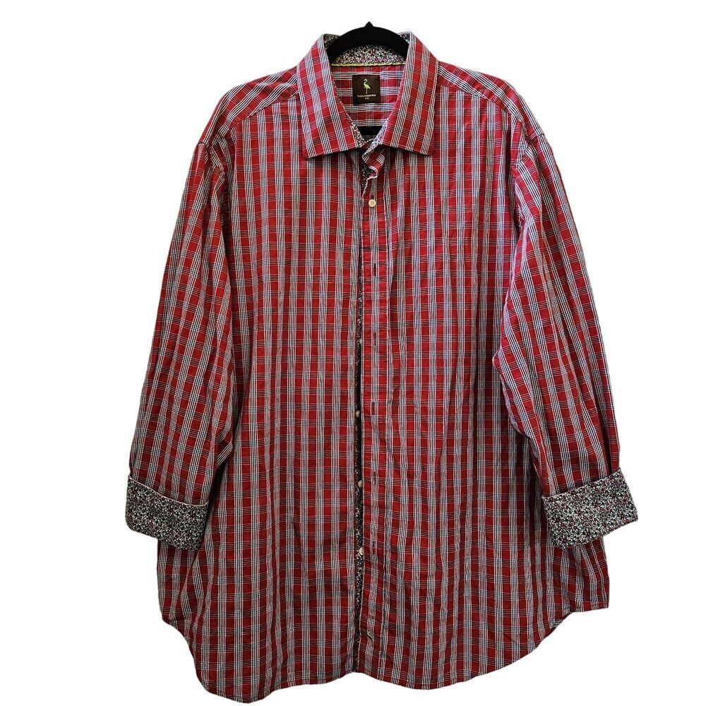 Tailorbyrd Mens 2XL Striped Dress Shirt Red Blue Plaid Flip Cuff Floral L/Sleeve